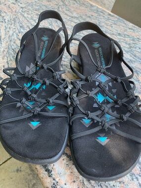 Skechers Black Slingback Knot-Strap Sandals with Teal Accents